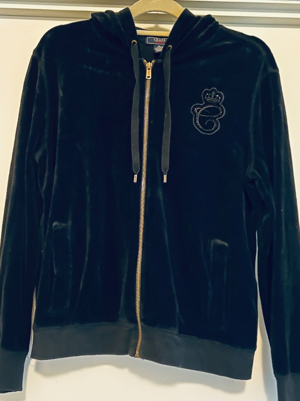 Chaps Black Velour Zip Hoodie Sweatshirt Women's XL. Perfect